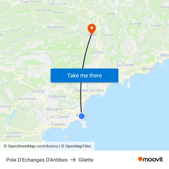 Pole D'Echanges D'Antibes to Gilette map