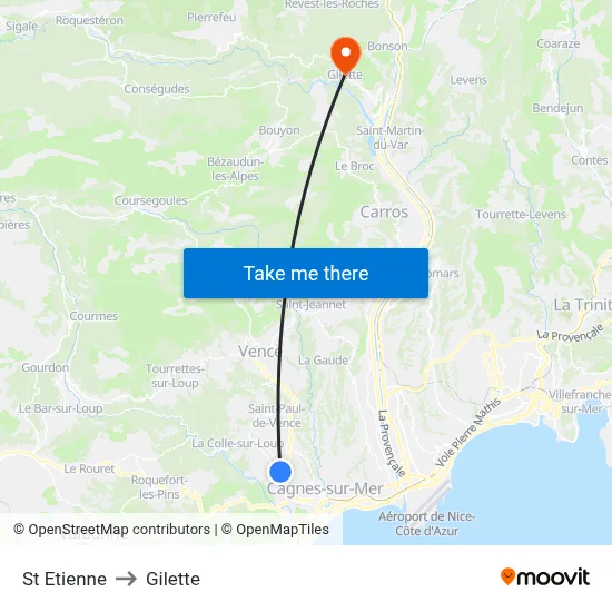 St Etienne to Gilette map