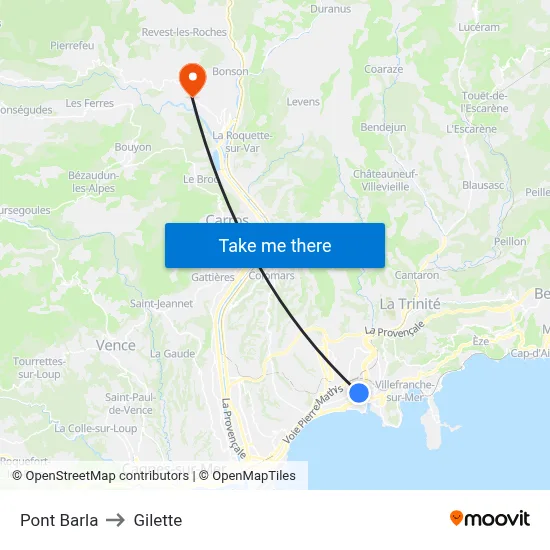 Pont Barla to Gilette map