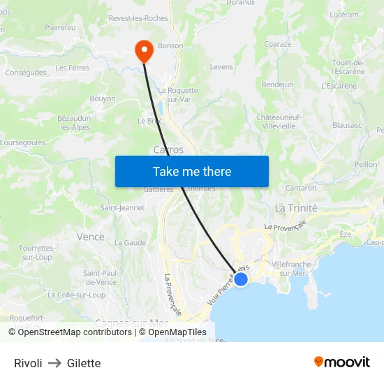 Rivoli to Gilette map