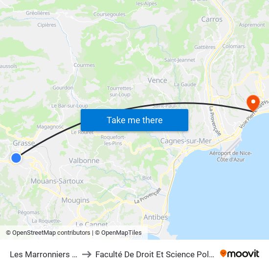 Les Marronniers Bas to Faculté De Droit Et Science Politique map