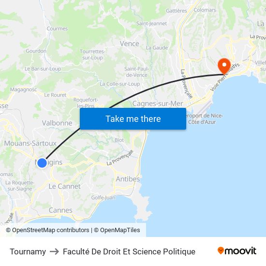 Tournamy to Faculté De Droit Et Science Politique map