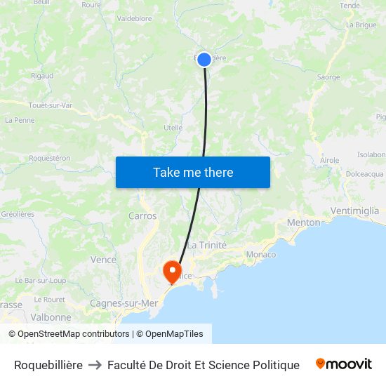Roquebillière to Faculté De Droit Et Science Politique map
