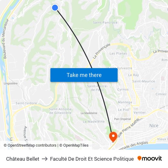 Château Bellet to Faculté De Droit Et Science Politique map