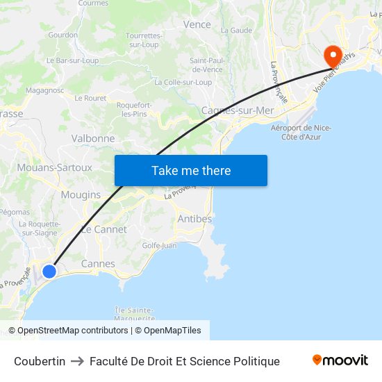 Coubertin to Faculté De Droit Et Science Politique map