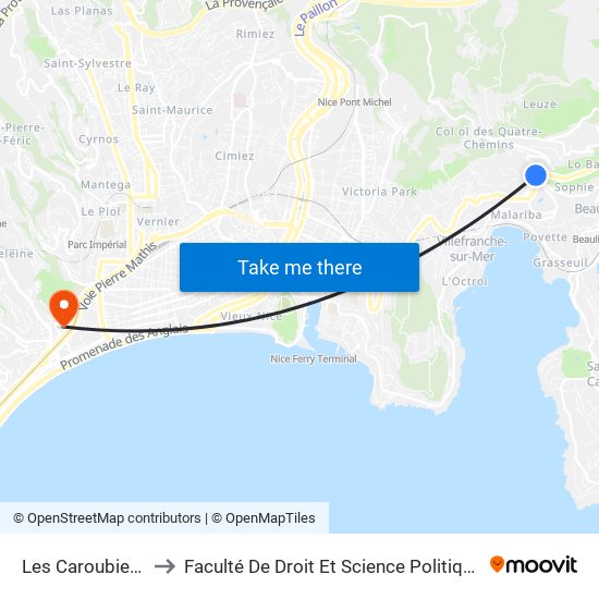 Les Caroubiers to Faculté De Droit Et Science Politique map