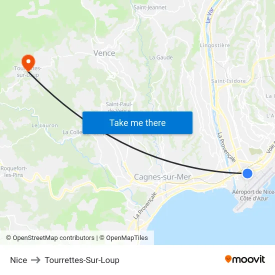 Nice to Tourrettes-Sur-Loup map