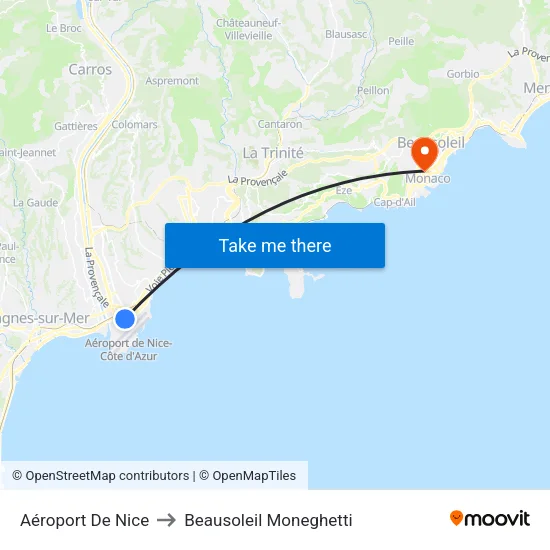 Aéroport De Nice to Beausoleil Moneghetti map