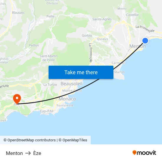 Menton to Èze map