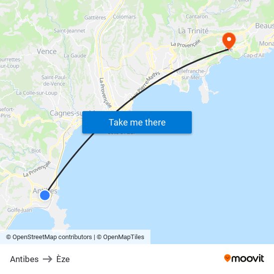 Antibes to Èze map