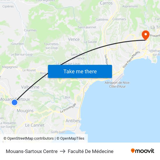 Mouans-Sartoux Centre to Faculté De Médecine map