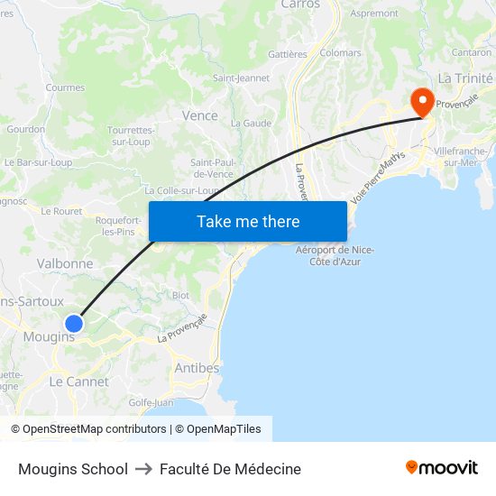 Mougins School to Faculté De Médecine map