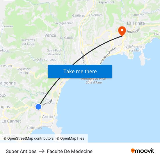 Super Antibes to Faculté De Médecine map