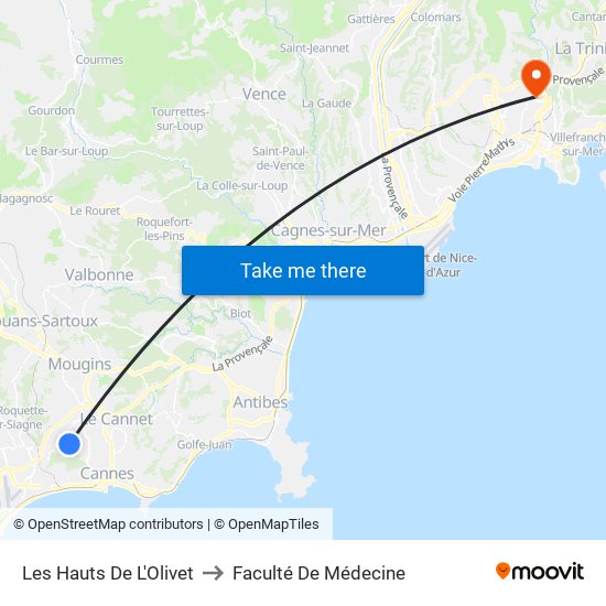 Les Hauts De L'Olivet to Faculté De Médecine map