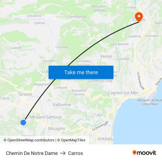 Chemin De Notre Dame to Carros map