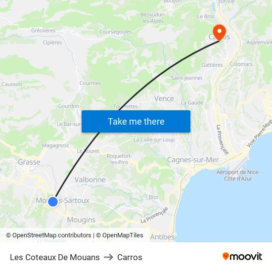 Les Coteaux De Mouans to Carros map