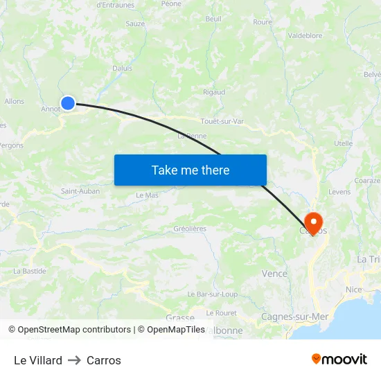 Le Villard to Carros map