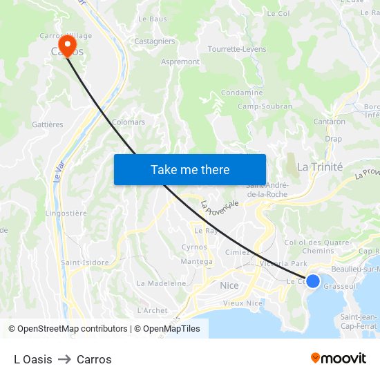 L Oasis to Carros map