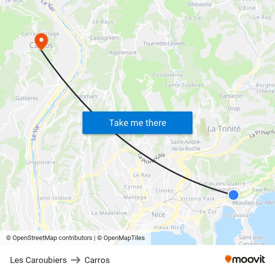 Les Caroubiers to Carros map