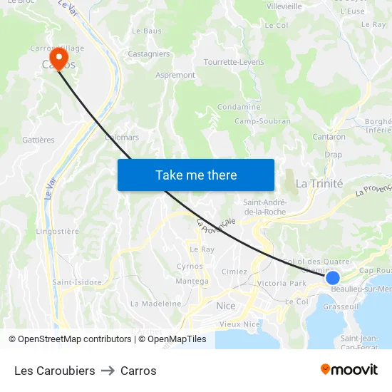 Les Caroubiers to Carros map