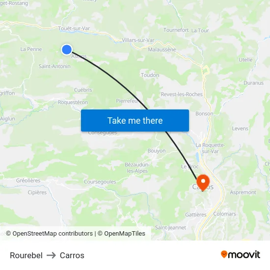 Rourebel to Carros map