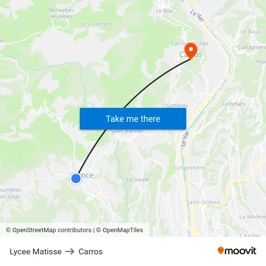 Lycee Matisse to Carros map