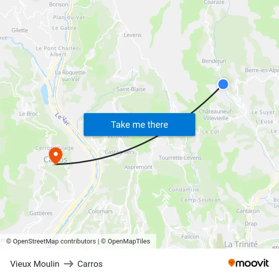 Vieux Moulin to Carros map