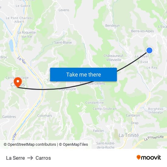 La Serre to Carros map
