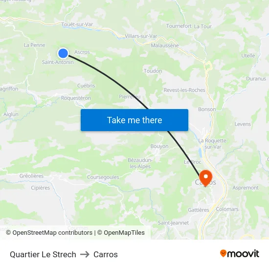 Quartier Le Strech to Carros map