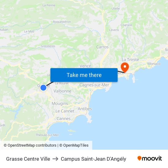 Grasse Centre Ville to Campus Saint-Jean D'Angély map
