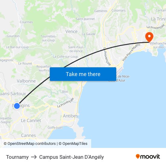 Tournamy to Campus Saint-Jean D'Angély map