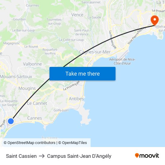 Saint Cassien to Campus Saint-Jean D'Angély map