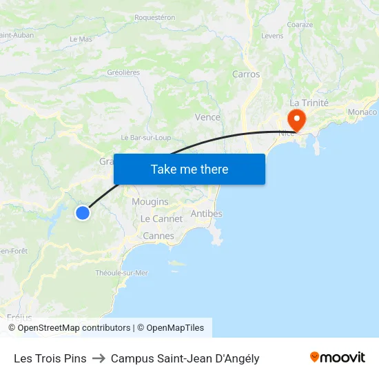 Les Trois Pins to Campus Saint-Jean D'Angély map