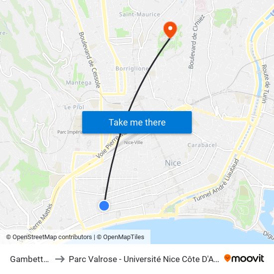Gambetta / Buffa to Parc Valrose - Université Nice Côte D'Azur - Faculté Des Sciences map