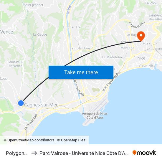 Polygone Riviera to Parc Valrose - Université Nice Côte D'Azur - Faculté Des Sciences map