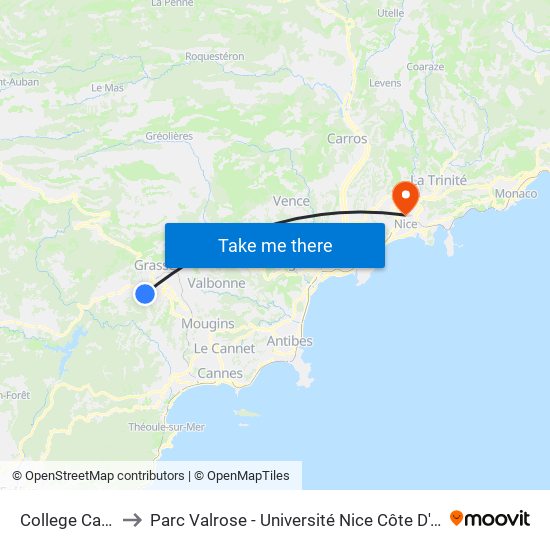 College Canteperdrix to Parc Valrose - Université Nice Côte D'Azur - Faculté Des Sciences map