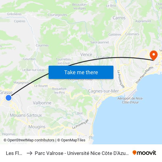 Les Floralies to Parc Valrose - Université Nice Côte D'Azur - Faculté Des Sciences map