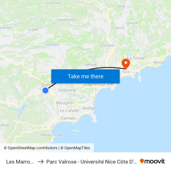 Les Marronniers Bas to Parc Valrose - Université Nice Côte D'Azur - Faculté Des Sciences map