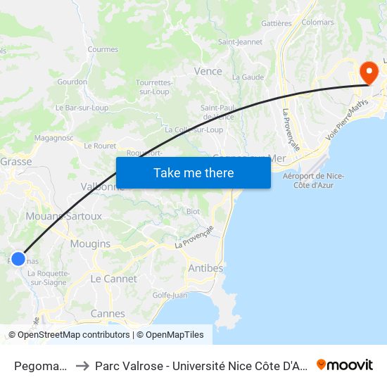 Pegomas Centre to Parc Valrose - Université Nice Côte D'Azur - Faculté Des Sciences map