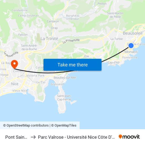 Pont Sainte-Devote to Parc Valrose - Université Nice Côte D'Azur - Faculté Des Sciences map