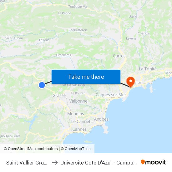 Saint Vallier Grand Pre to Université Côte D'Azur - Campus Carlone map