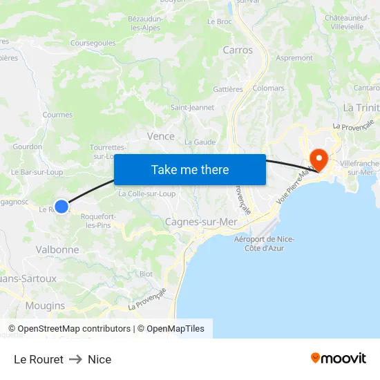 Le Rouret to Nice map