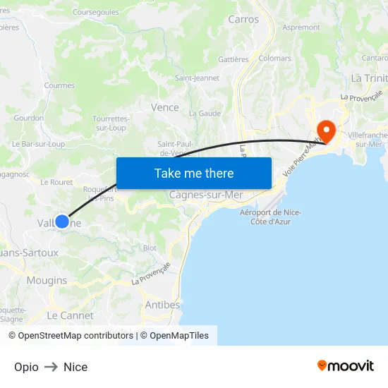Opio to Nice map