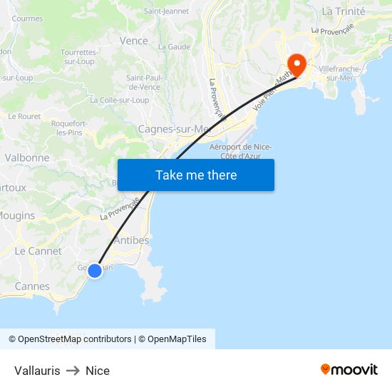 Vallauris to Nice map