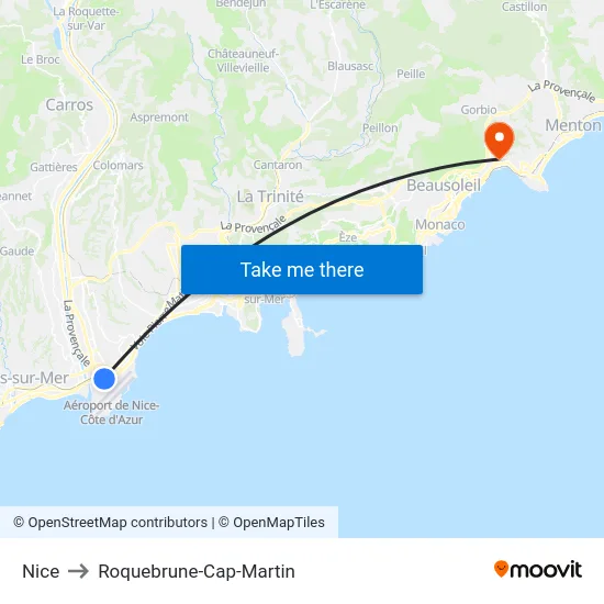 Nice to Roquebrune-Cap-Martin map