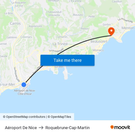 Aéroport De Nice to Roquebrune-Cap-Martin map