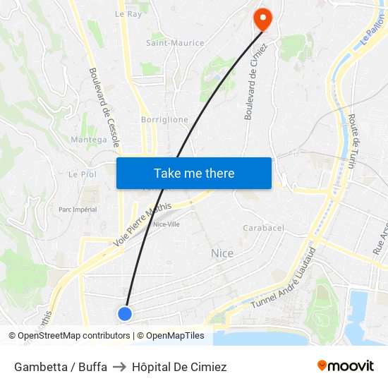 Gambetta / Buffa to Hôpital De Cimiez map