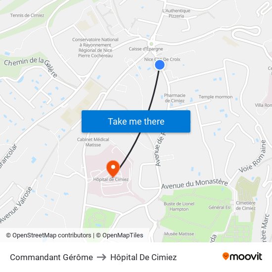 Commandant Gérôme to Hôpital De Cimiez map