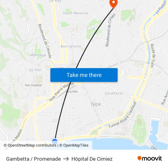 Gambetta / Promenade to Hôpital De Cimiez map
