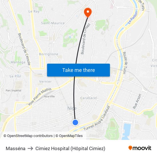 Masséna to Cimiez Hospital (Hôpital Cimiez) map